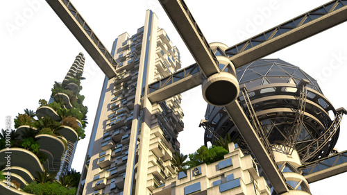 Photography 3D Futuristic City Skyline