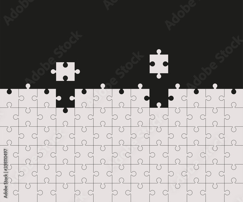 Jigsaw Puzzle, putting the pieces. Vector illustration.