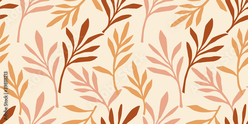 Simple seamless pattern with abstract leaves. Modern design for paper, cover, fabric, interior decor and other.