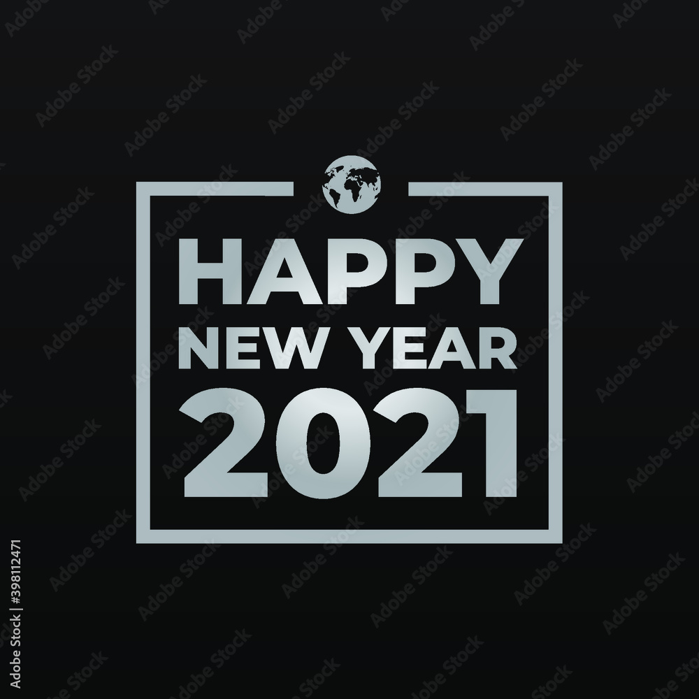 Happy New Year 2021 modern banner, design, social media post template with grey text on a black background. Happy New Year 2021 modern banner, design, social media post template with grey text on a black background.
