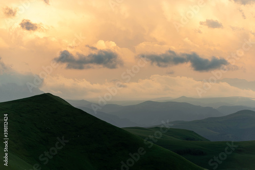 Mountain sunrise sea of       clouds