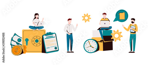vector illustration on white background. business porters a successful team. The investor holds money in ideas. financing of creative projects. woman and man business handshake vector