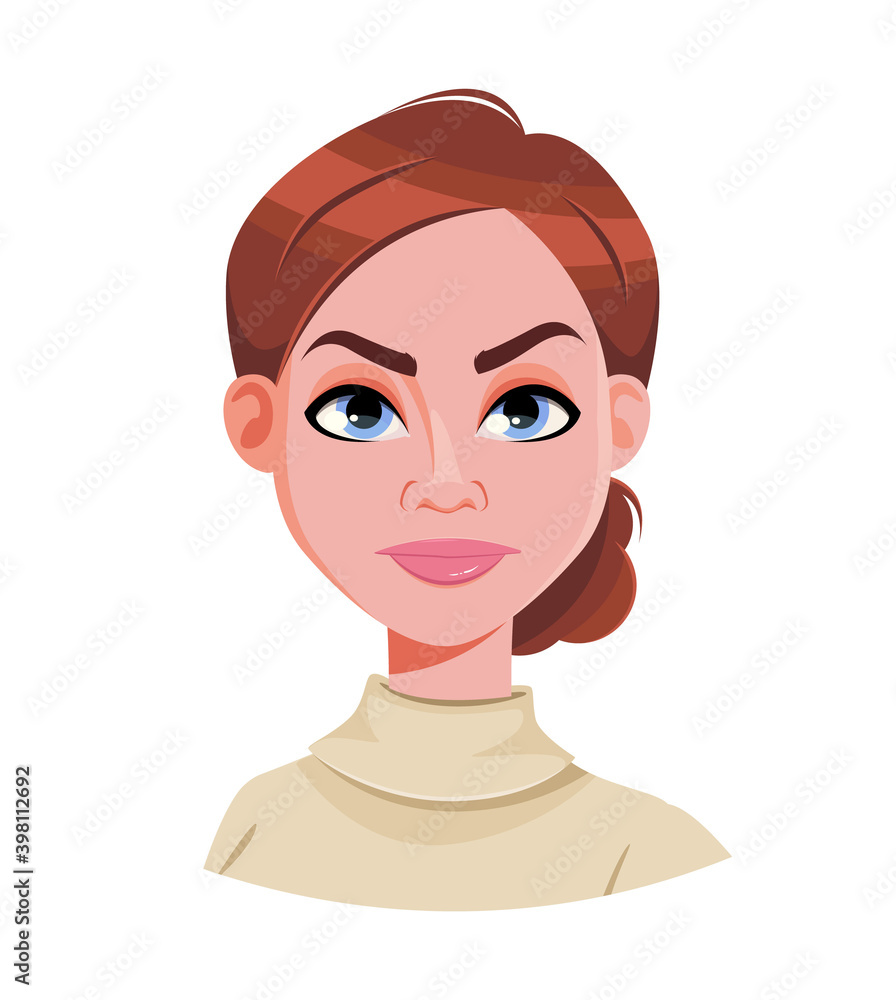 Face expression of brown haired woman, angry Face expression of brown haired woman, angry