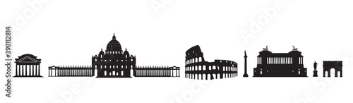 Rome travel architectural landark set. Italian famous places. Building silhouette icons.