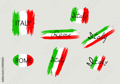 Italian flag with handwritten lettering Italy brush stroked national country design element