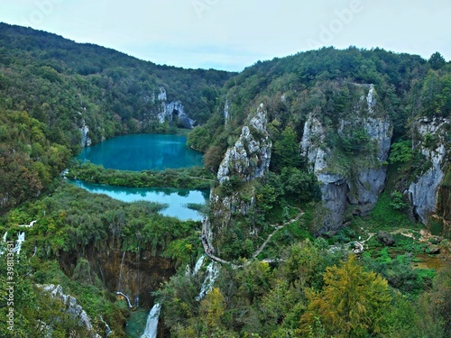 Croatia-view of a waterfalls and lake in the Plitvice Lakes National Park