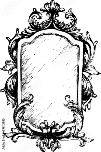 old vintage mirror vector monochromic image. Baroque frame. Vector Sketchy illustration of a gothic mirror 