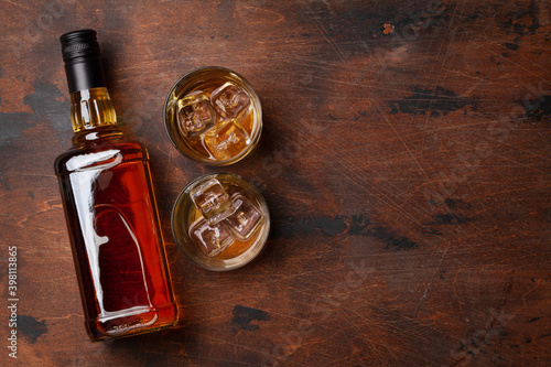 Fotografie, Obraz Scotch whiskey bottle and glasses