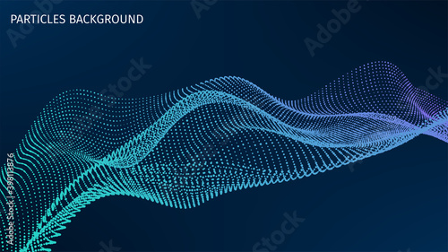 Particles structure. 3d futuristic backdrop for research article. HUD elements. Blockchain, artificial intelligence, big data technology. Data base, hybrid energy and binary code. Vector illustration
