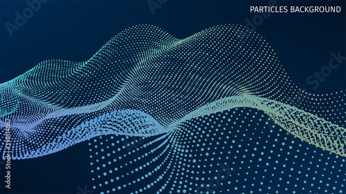 Particles structure. 3d futuristic backdrop for research article. HUD elements. Blockchain, artificial intelligence, big data technology. Data base, hybrid energy and binary code. Vector illustration