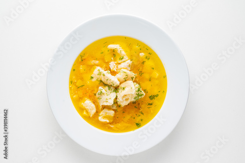 Fotografía fish soup on the white background