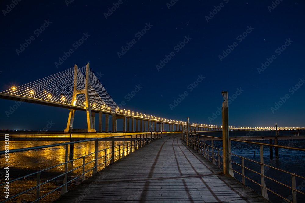 Vasco da Gama bridge during night time