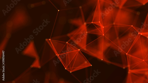 Abstract digital connection dots. Technology background. Network connection structure. Red plexus effect. 3d
