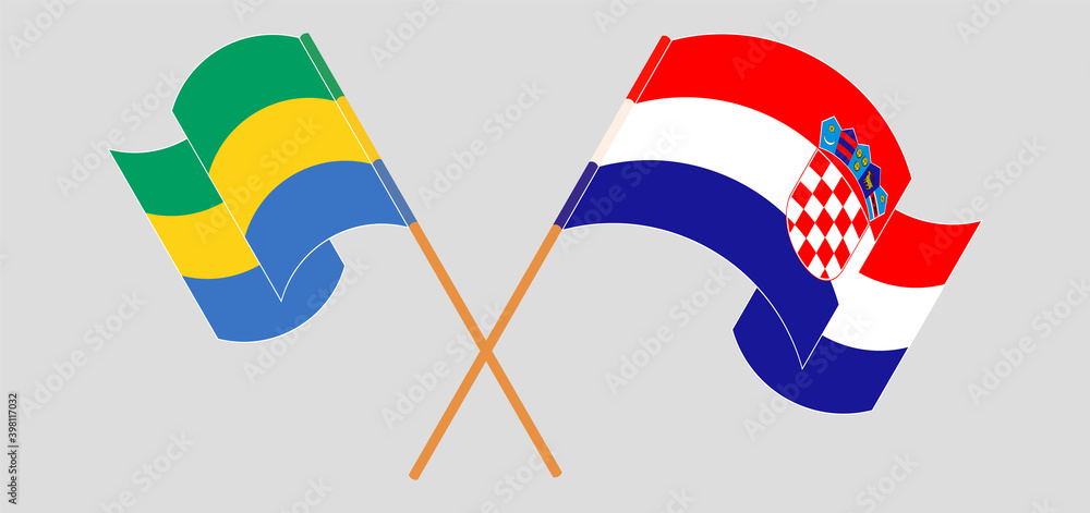 Crossed and waving flags of Gabon and Croatia Crossed and waving flags of Gabon and Croatia