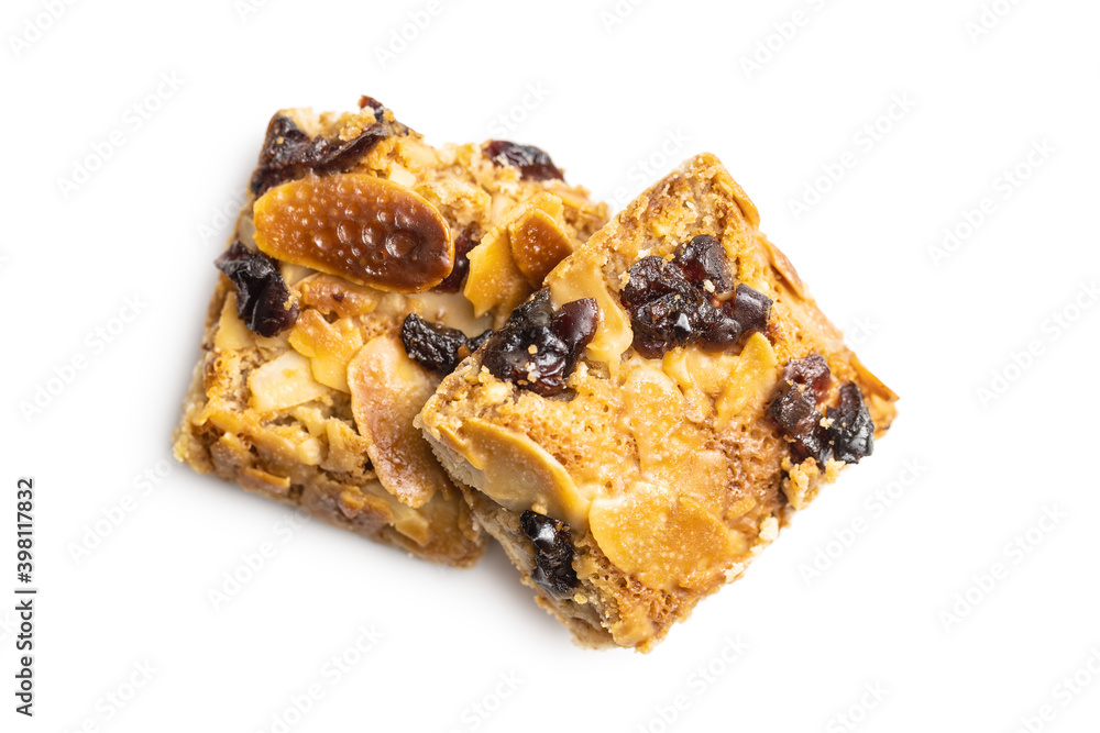 Crunchy cereal cookies with nuts and raisins isolated Crunchy cereal cookies with nuts and raisins isolated