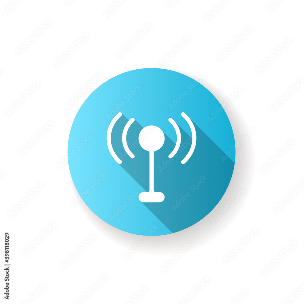 Mobile networks app blue flat design long shadow glyph icon. Antennas. Cell towers. Wireless internet. 3G, 4G network features. Cellular broadband technology. Silhouette RGB color illustration Mobile networks app blue flat design long shadow glyph icon. Antennas. Cell towers. Wireless internet. 3G, 4G network features. Cellular broadband technology. Silhouette RGB color illustration