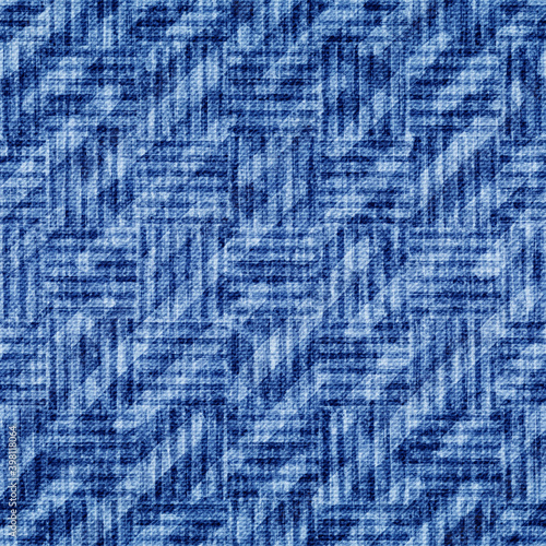 Indigo seamless pattern. Abstract intricate texture fabric. Blue background for design prints. Grunge urban effect. Modern variegated denim. Irregular geometric pattern. Art imperfect textile. Vector 