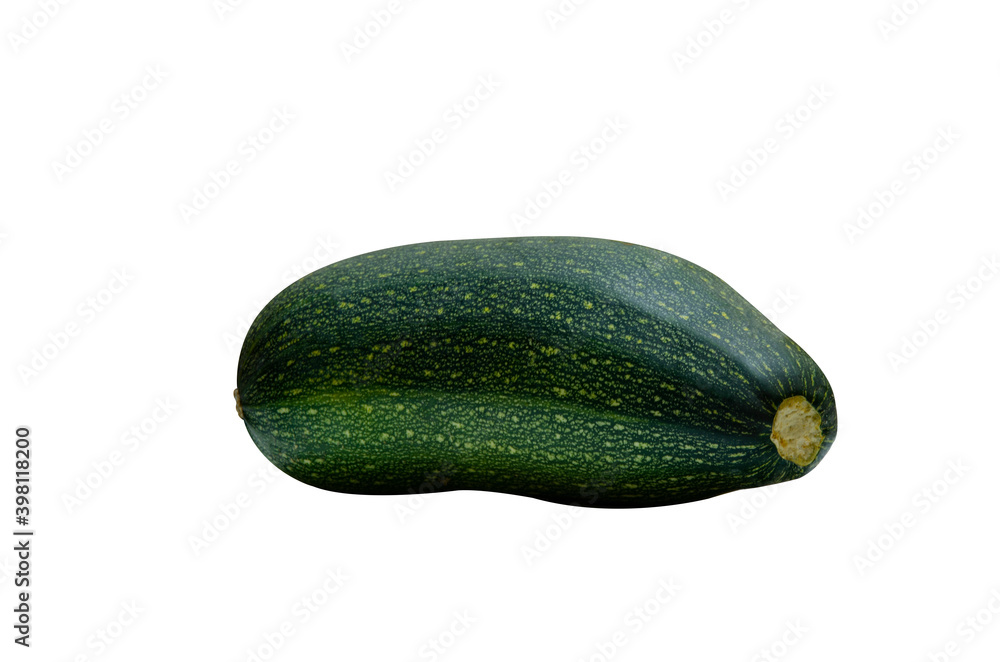 Green young zucchini close-up isolated on a white background. Delicious and natural food. Green young zucchini close-up isolated on a white background. Delicious and natural food.