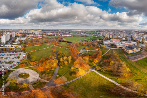 Autumn view of the Park and blocks of flats in Opole.