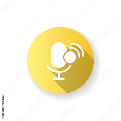 Voice assistant app yellow flat design long shadow glyph icon. Intelligent personal assistant. Conversational interactions. Voice commands and searching. Silhouette RGB color illustration