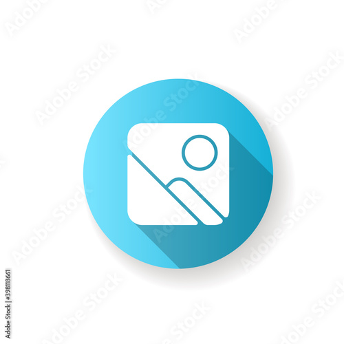 Photo gallery app blue flat design long shadow glyph icon. Organizing photos and videos. On-device images sorting and searching. Image editor. Sharing albums. Silhouette RGB color illustration