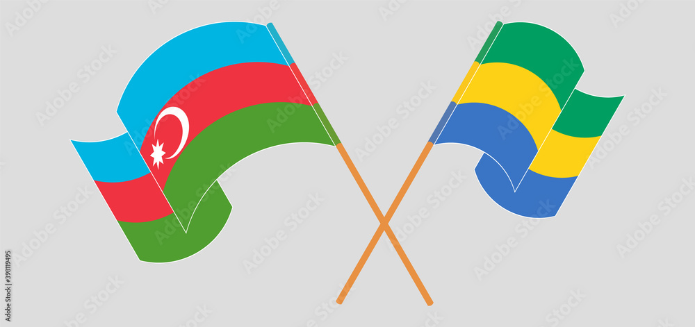 Crossed and waving flags of Azerbaijan and Gabon Crossed and waving flags of Azerbaijan and Gabon