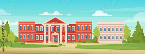 University campus building facade or academy for students