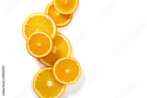 Stripe of fresh citrus slices pattern on white