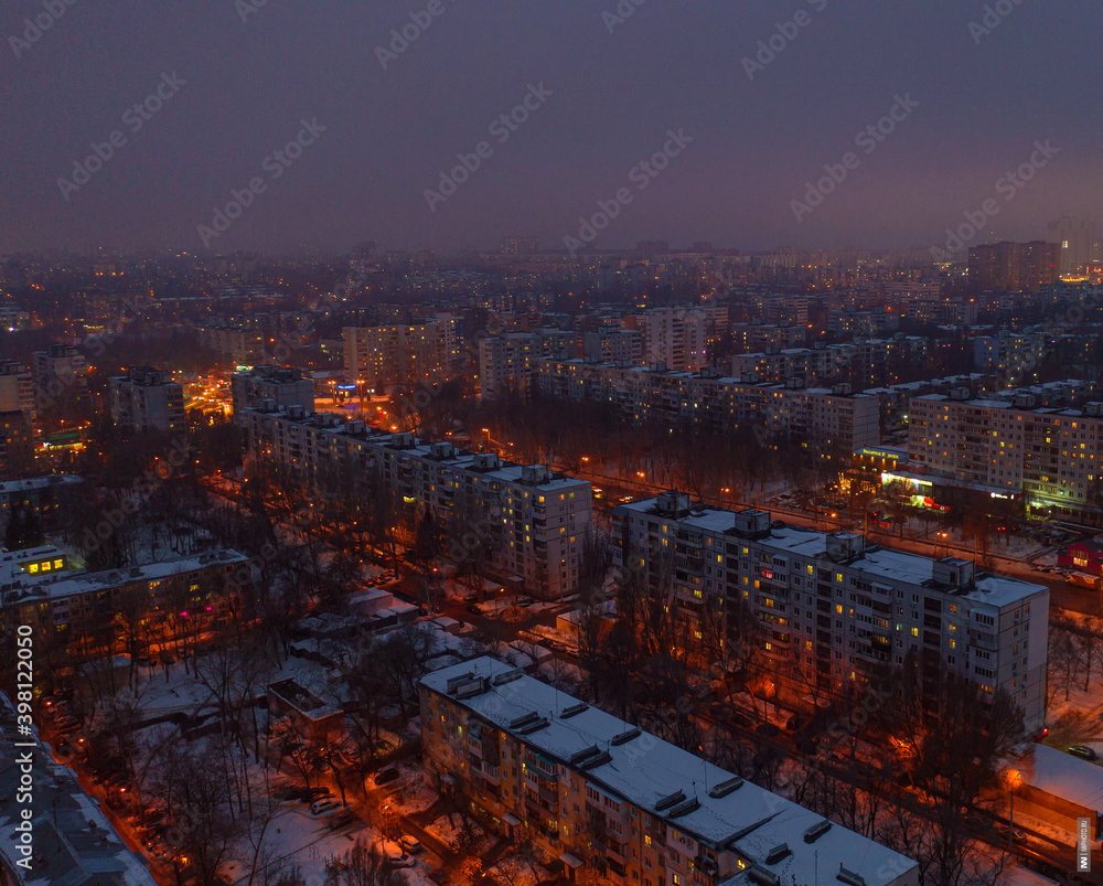 Winter city aerial