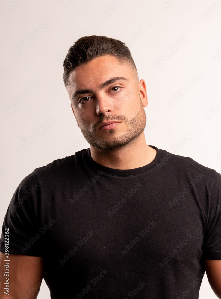 caucasian boy short hair handsome black clothes model white background strong boy athlete personal trainer caucasian boy short hair handsome black clothes model white background strong boy athlete personal trainer