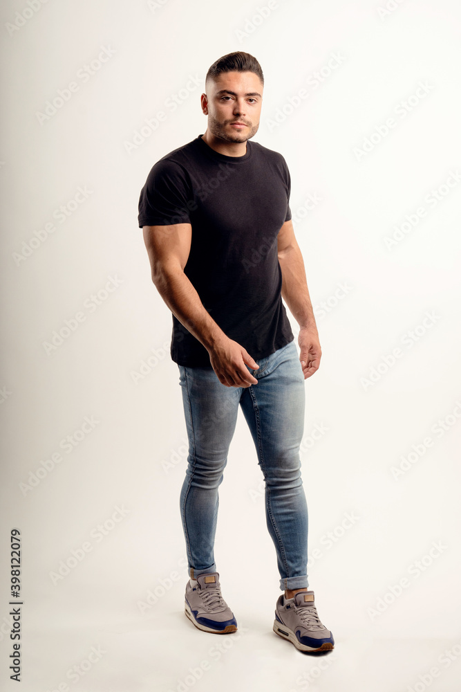 caucasian boy short hair handsome black clothes model white background strong boy athlete personal trainer caucasian boy short hair handsome black clothes model white background strong boy athlete personal trainer
