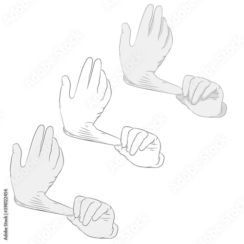 Vector illustration of isolated medical gloves of three types on a white background. Simple flat style.