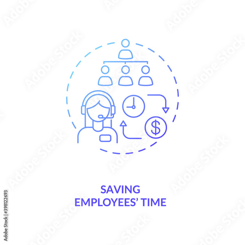 Saving employees time blue gradient concept icon. Work schedule. Job planning. Virtual assistant productivity idea thin line illustration. Vector isolated outline RGB color drawing