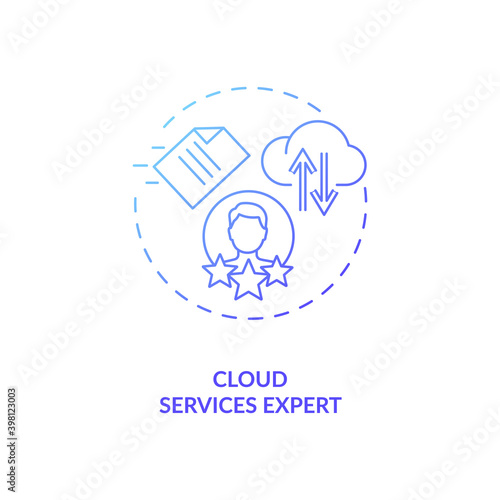 Cloud services expert blue gradient concept icon. IT professional. Computing specialist. Virtual assistant skill idea thin line illustration. Vector isolated outline RGB color drawing