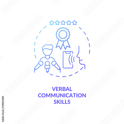 Verbal communication skills blue gradient concept icon. Business networking. Leader eloquence. Virtual assistant ability idea thin line illustration. Vector isolated outline RGB color drawing