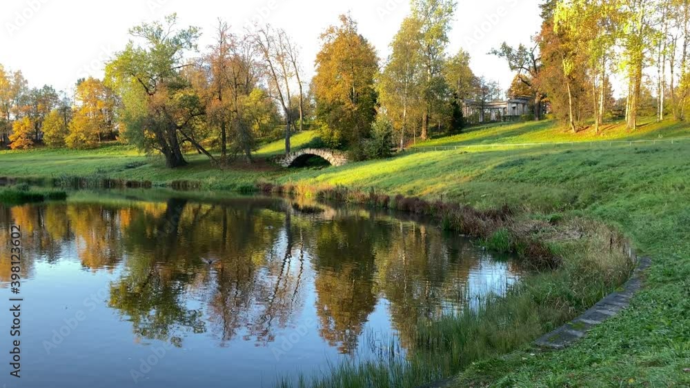 Slavyanka River in Pavlovsk Park in autumn, St. Petersburg, Russia. High quality 4k footage Slavyanka River in Pavlovsk Park in autumn, St. Petersburg, Russia. High quality 4k footage