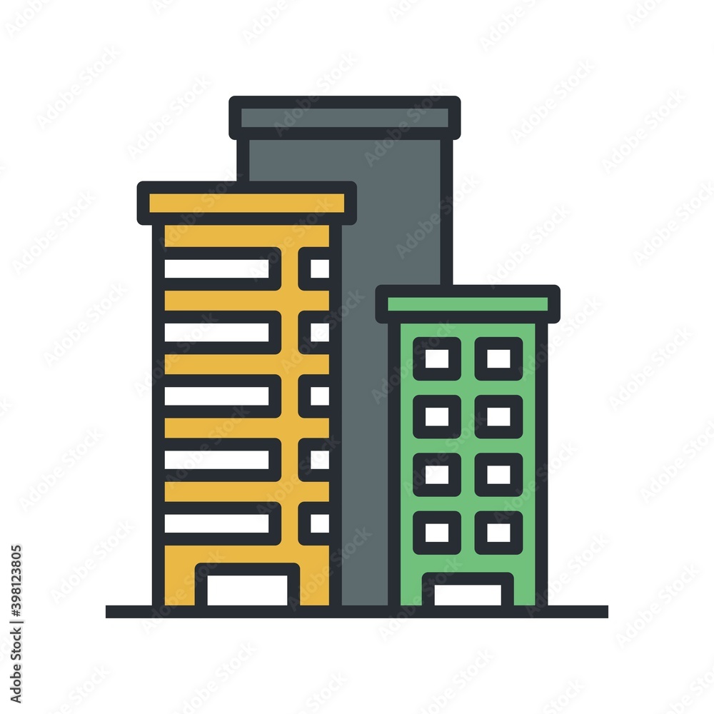 Business office buildings icon in flat design style. Business office buildings icon in flat design style.