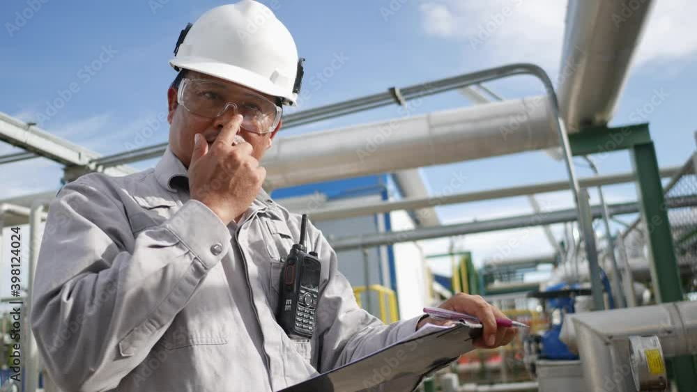 Field workers are inspecting the equipment, measuring and control equipment of the supply station for the industrial plant. Petroleum oil and refinery plant Field workers are inspecting the equipment, measuring and control equipment of the supply station for the industrial plant. Petroleum oil and refinery plant