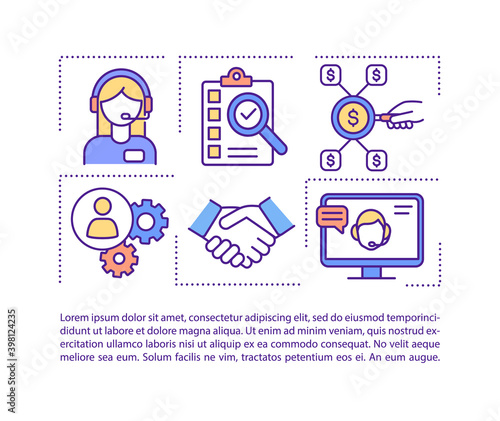 Remote virtual assistant concept icon with text. Self-employed worker. Administrative assistance. PPT page vector template. Brochure, magazine, booklet design element with linear illustrations