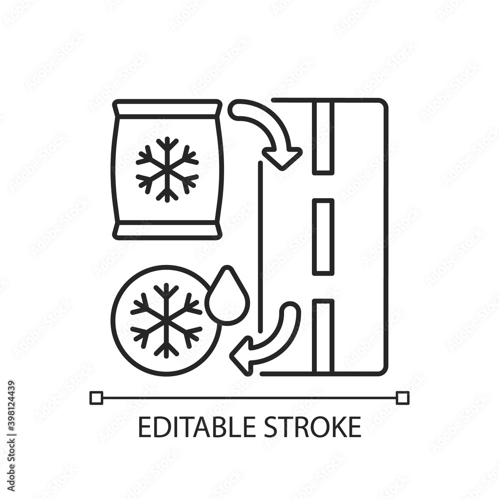 De icing linear icon. Removing ice covering from roads. Help cars to