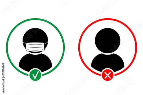 No entry without face mask sign. No face mask no entry. Icon. Warning sign. Vector front door plate. Vector illustration. new normal