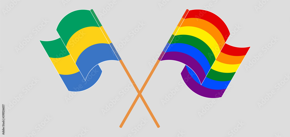 Crossed and waving flags of Gabon and LGBTQ Crossed and waving flags of Gabon and LGBTQ