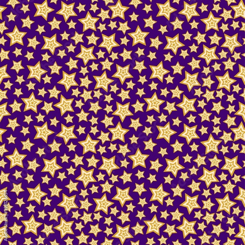 Chaotic starlight night vector seamless pattern. Trendy colors night sky with stars. Magic star fall endless texture with set sail champagne and fortuna gold colored stars. Starry seamless pattern