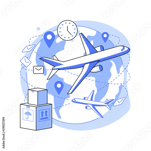 Express delivery service abstract concept vector illustration. Air freight logistics, global postal mail, package delivery, fast shipping order, tracking number, post office abstract metaphor.