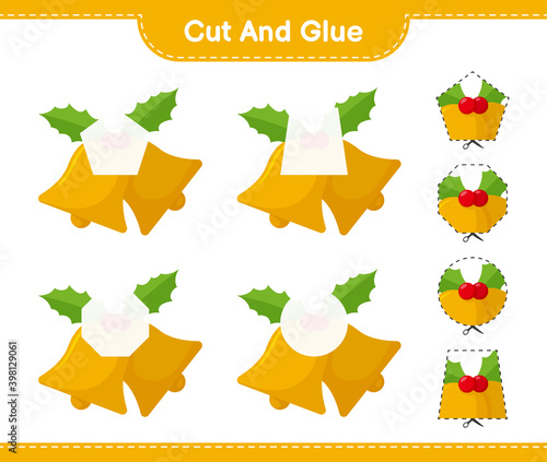 Cut and glue, cut parts of Christmas Bell and glue them. Educational children game, printable worksheet, vector illustration