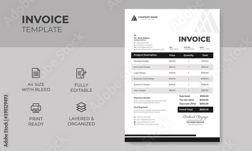 Modern Creative & Clean Business Invoice Design Template, A4 Invoice vector & illustration Design Template