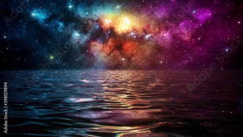 Calm Sea under a Colorful Starry Night Sky VJ Loop Background photo