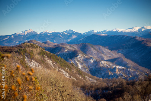 Beautiful mountain landscape with forest at Caucasus mountains