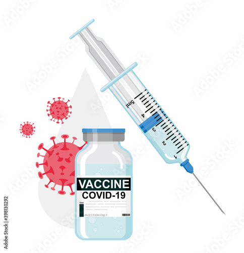 Vaccination against coronavirus Covid-19 with vaccine vial and syringe for covid19 prevention treatment.