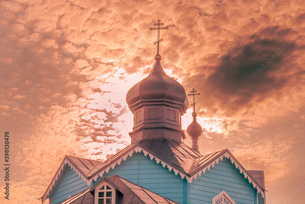 orthodox church and sunset 